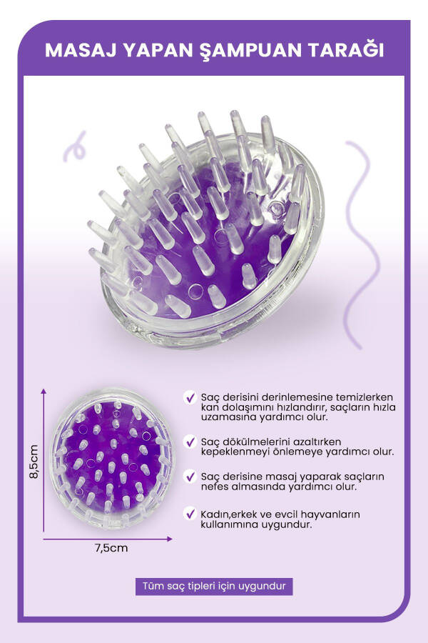 Saç Bakım Fırçası, Saç Derisine Masaj Yapan Şampuan Tarağı, Duş Fırçası 2 Adet-Mor 2 - 2