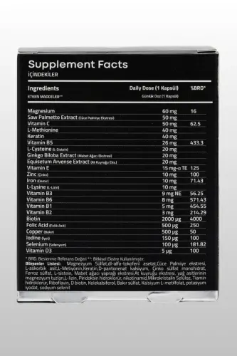 Saç Dökülmelerine Karşı Saç Vitamini Biotin Keratin Vitamin Complex-23 Etken Madde 60 Kapsül/2 Aylık - 4