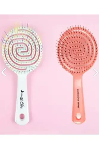 Saç Fırçası ve Tarak Pembe ve Beyaz Pro Üç Boyutlu Oval Saç Fırçası 02 6011seri-pembe ve beyaz - 1