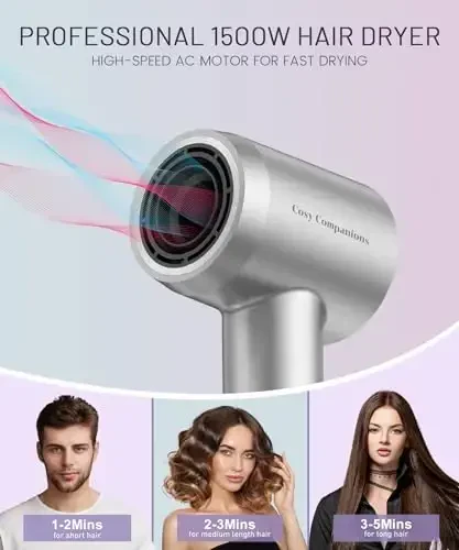 Hair Dryer - 150000 RPM High-Speed Brushless Motor Negative Ionic Blow Dryer for Fast Drying, Low Noise Thermo-Control Hair Dryer with Diffuser and Nozzle, Silvery - 5
