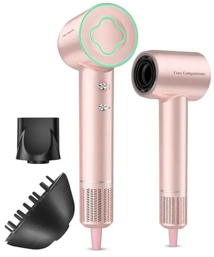 Hair Dryer - 150000 RPM High-Speed Brushless Motor Negative Ionic Blow Dryer for Fast Drying, Low Noise Thermo-Control Hair Dryer with Diffuser and Nozzle, Gleaming Pink - 1
