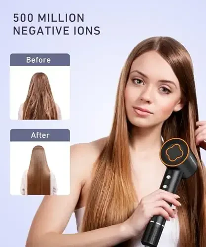 Hair Dryer, 150000 RPM High-Speed Brushless Motor Negative Ionic Blow Dryer for Fast Drying, Low Noise Thermo-Control Hair-Dryer-with-Diffuser and Nozzle - 2