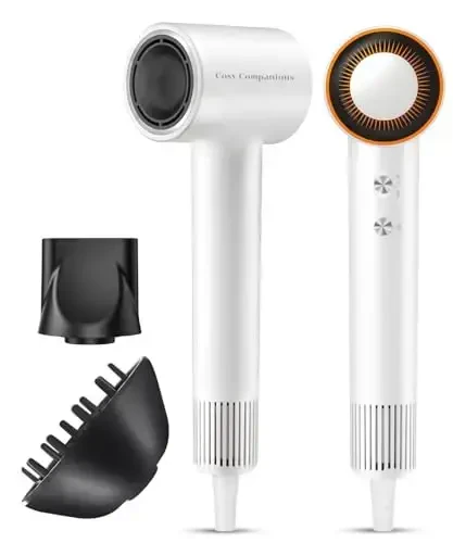 Hair Dryer, 150000 RPM High-Speed Blow Dryer with 500Million Negative Ions for Fast Drying, Lightweight & Thermo-Control, Hair Dryer with Diffuser and Nozzle, Ideal for Salon & Travel, White - 1