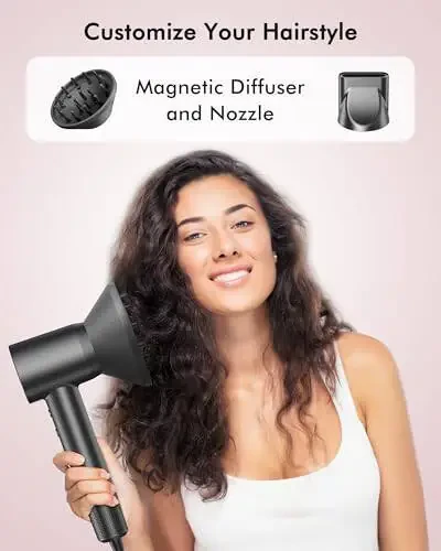 Hair Dryer, 160000 RPM Professional High Speed Ionic Blow Dryer, 500 Million Negative Ions & Heat-Control & Low Noise Hairdryer with Magnetic Diffuser for Fast Drying All Hair Types, No Heat Damage - 4