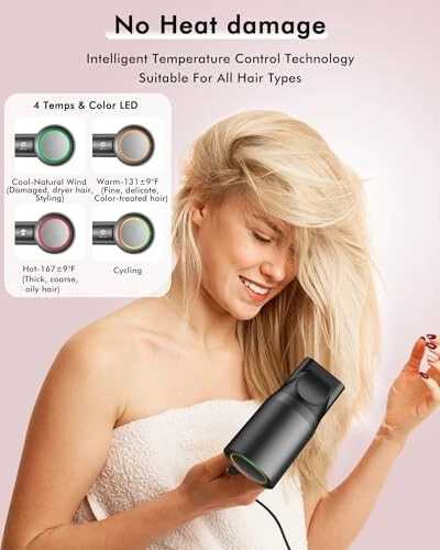 Hair Dryer, 160000 RPM Professional High Speed Ionic Blow Dryer, 500 Million Negative Ions & Heat-Control & Low Noise Hairdryer with Magnetic Diffuser for Fast Drying All Hair Types, No Heat Damage - 6