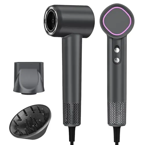 Hair Dryer, 160000 RPM High-Speed Brushless Motor with 500 Million Negative Ions, Professional Ionic Blow Dryer with Magnetic Diffuser & Nozzle,Lightweight for Home Travel Salon(Gray) - 1
