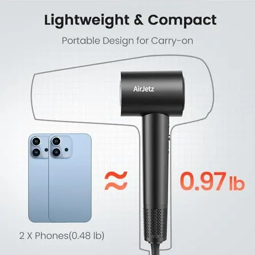 Hair Dryer, 160,000 RPM High-Speed Ionic Blow Dryer for Fast Drying, Professional Lightweight Hairdryer with Diffuser, Magnetic Nozzle, 4 Temps & 2 Speeds, Low Noise for Travel - Black - 5