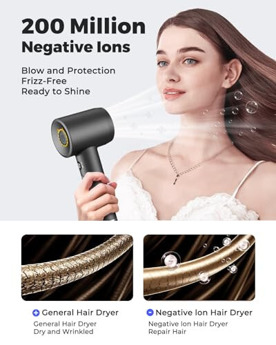 Hair Dryer - Bopcal Ionic Blow Dryer with Concentrator for All Hair Types,160000 RPM High-Speed Fast Drying Lightweight and Quiet, 200 Million Negative Ions Dryer with Thermo-Control (1500w) - 3