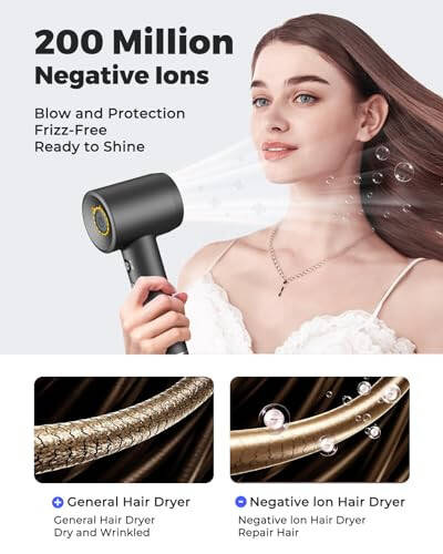 Hair Dryer - Bopcal Ionic Blow Dryer with Concentrator for All Hair Types,160000 RPM High-Speed Fast Drying Lightweight and Quiet, 200 Million Negative Ions Dryer with Thermo-Control (1500w) - 3