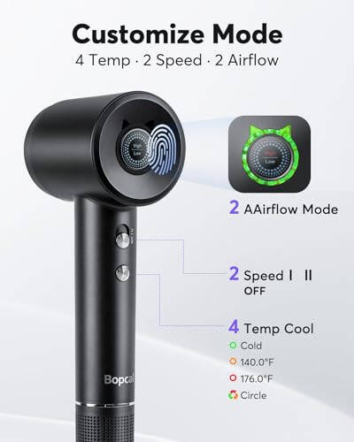 Hair Dryer - Bopcal Ionic Blow Dryer with Concentrator for All Hair Types,160000 RPM High-Speed Fast Drying Lightweight and Quiet, 200 Million Negative Ions Dryer with Thermo-Control (1500w) - 5