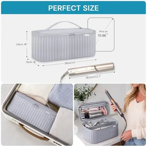 Saç Kurutma Makinesi için Seyahat Taşıma Çantası Shark Flexstyle Dyson Airwrap Fırça Saç Aksesuarları Alet Saklama Çantası Revlon Saç Kurutma Makinesi Şekillendirici Düzenleyici (Gümüş Gri) - LEXEECO