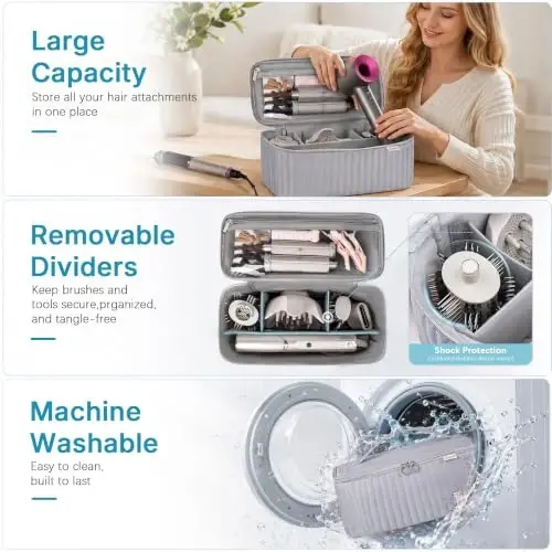 Saç Kurutma Makinesi için Seyahat Taşıma Çantası Shark Flexstyle Dyson Airwrap Fırça Saç Aksesuarları Alet Saklama Çantası Revlon Saç Kurutma Makinesi Şekillendirici Düzenleyici (Gümüş Gri) - LEXEECO (1)