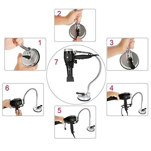 Hair Dryer Stand, Blow Dryer Stand, 360 Degree Rotating Lazy Hair Dryer Stand Hand with Heavy Base, Adjustable Height Standing Hair Dryer, Blow Dryer Holder for Countertop - 6