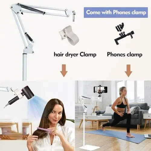 Hair Dryer Stand Holder Adjustable Hands Free Hair Dryer Holder，360 Rotate Hands Free Blow Dryer Holder，Blow Dryer Stand Hands Free Clip Suitable for 99% - 5