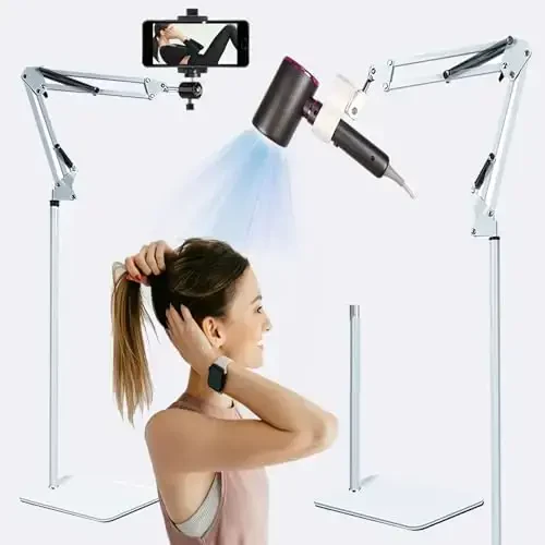 Hair Dryer Stand Holder Adjustable Hands Free Hair Dryer Holder，360 Rotate Hands Free Blow Dryer Holder，Blow Dryer Stand Hands Free Clip Suitable for 99% 