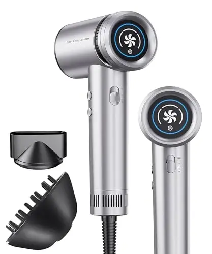 Cosy Companions Hair Dryer - High-Speed 150,000 RPM Hairdryer for Fast Drying, 500Million Negative Ionic & Thermo-Control & Cool Shot Button & HD Display Blow Dryer with Magnetic Diffuser & Nozzle 