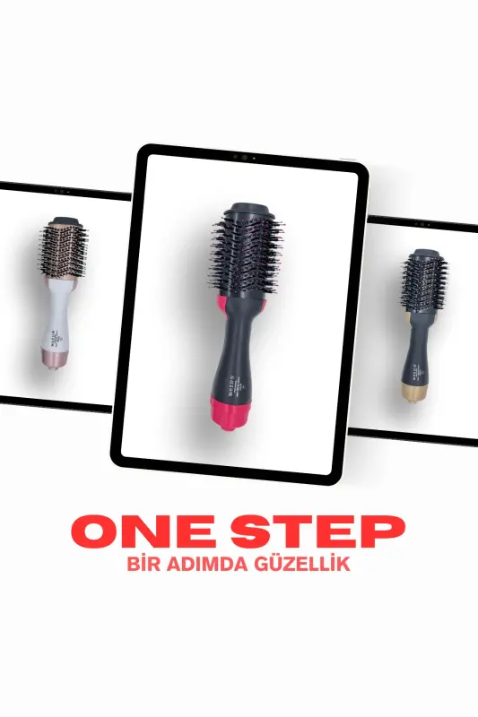 Tek Adımda Hızlı Fön Etkisi | Oval Fırça Saç Şekillendirici Düzleştirici Fön Tarağı 220 Derece-Siyah/Pembe - 4