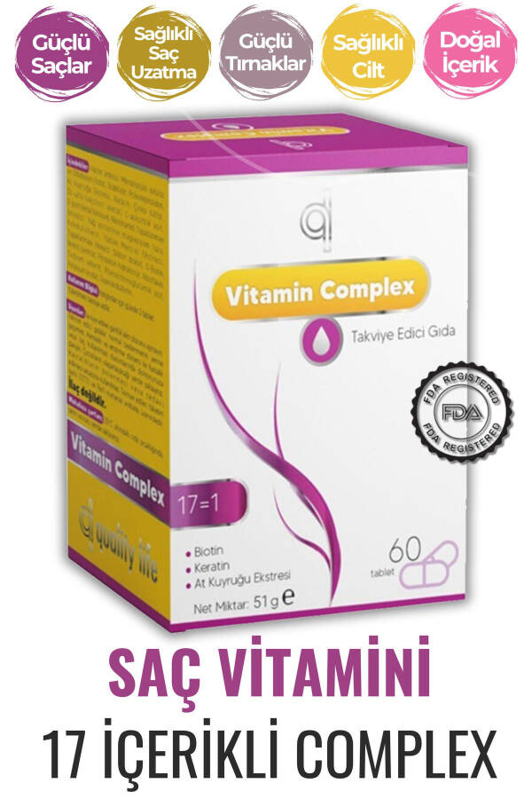 Saç ve Tırnak Vitamini - Hair Vitamin B Complex - Biotin Tablet Keratin Selenyum Çinko - Dökülmesine - 8
