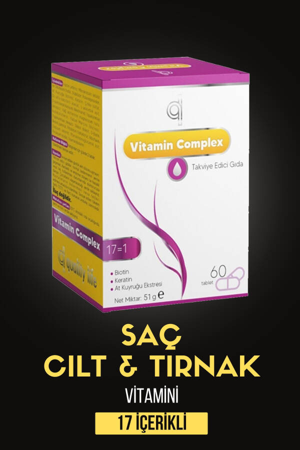 Saç ve Tırnak Vitamini - Hair Vitamin B Complex - Biotin Tablet Keratin Selenyum Çinko - Dökülmesine - 16