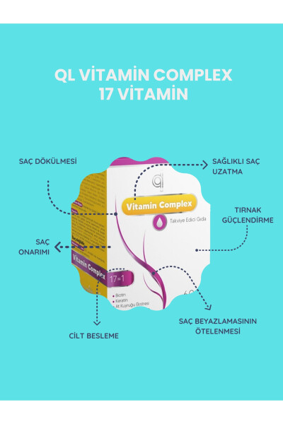 Saç ve Tırnak Vitamini - Hair Vitamin B Complex - Biotin Tablet Keratin Selenyum Çinko - Dökülmesine - 17