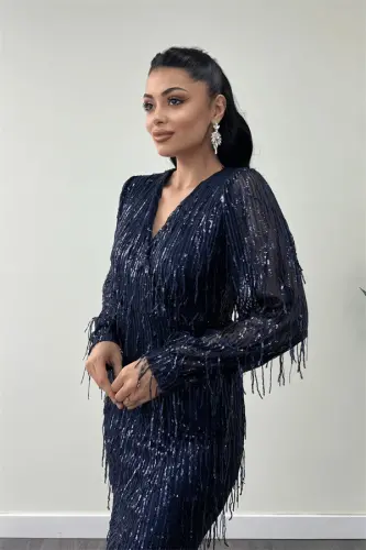 Saçakli Pul Payet Mato Qalam Ko'ylak - LOJUVERT - 3