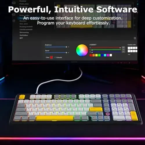 FIRSTBLOOD ONLY GAME. AK980 101-Key Hot-Swappable Mechanical Keyboard, Gasket Mount RGB Backlit, Programmable Macro, Full N-Key Rollover, with Dreamscape Linear Switches (Starfall Gray) - 7