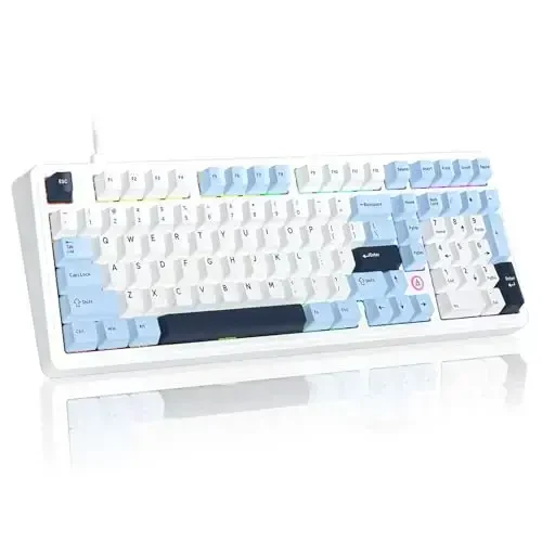 FIRSTBLOOD ONLY GAME. AK980 101-Key Hot-Swappable Mechanical Keyboard, Gasket Mount RGB Backlit, Programmable Macro, Full N-Key Rollover, with Dreamscape Linear Switches (Glacier Blue) 