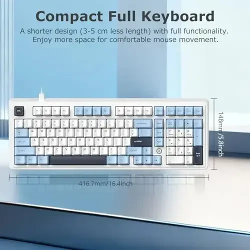 FIRSTBLOOD ONLY GAME. AK980 101-Key Hot-Swappable Mechanical Keyboard, Gasket Mount RGB Backlit, Programmable Macro, Full N-Key Rollover, with Dreamscape Linear Switches (Glacier Blue) - FIRSTBLOOD ONLY GAME. (1)