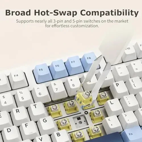 FIRSTBLOOD ONLY GAME. AK980 101-Key Hot-Swappable Mechanical Keyboard, Gasket Mount RGB Backlit, Programmable Macro, Full N-Key Rollover, with Dreamscape Linear Switches (Glacier Blue) - 4