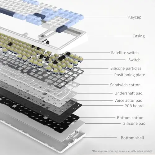 FIRSTBLOOD ONLY GAME. AK980 101-Key Hot-Swappable Mechanical Keyboard, Gasket Mount RGB Backlit, Programmable Macro, Full N-Key Rollover, with Dreamscape Linear Switches (Glacier Blue) - 5