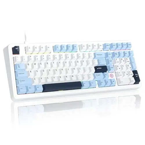 FIRSTBLOOD ONLY GAME. AK980 101-Key Hot-Swappable Mechanical Keyboard, Gasket Mount RGB Backlit, Programmable Macro, Full N-Key Rollover, with Dreamscape Linear Switches (Glacier Blue) - FIRSTBLOOD ONLY GAME.