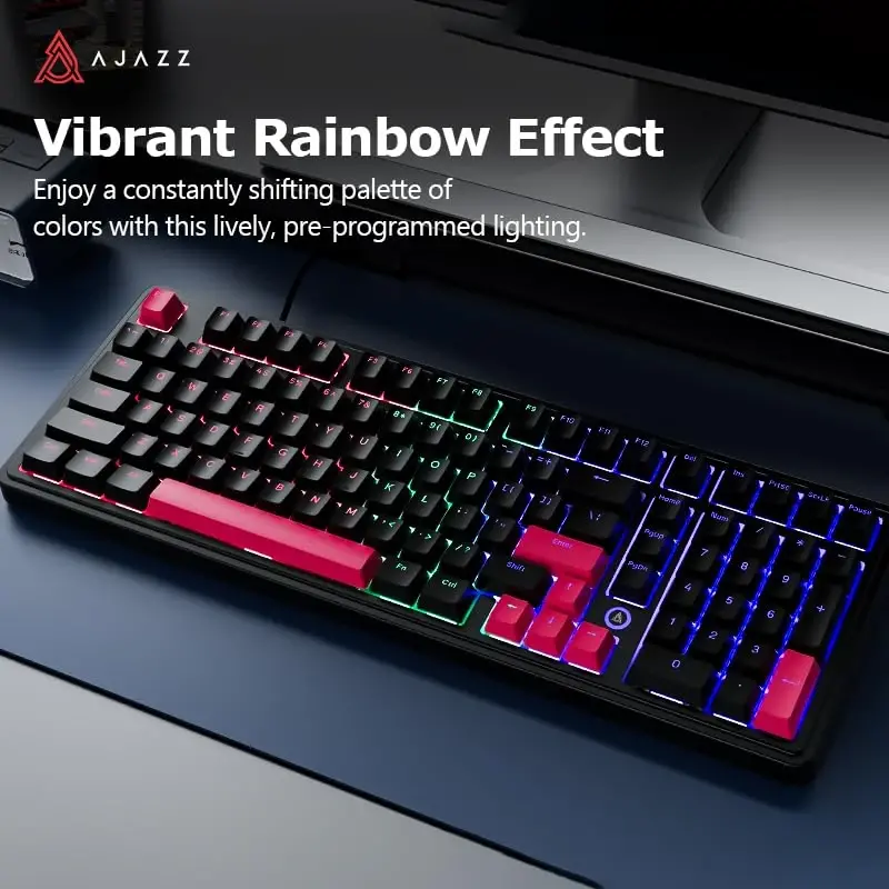 FIRSTBLOOD ONLY GAME. AK980 Gaming Mechanical Keyboard - 101-Key Hot-Swap Gasket Mount USB Wired Keyboard with Pre-Lubed Red Switches, NKRO, for Esports (Black-Red) - 5