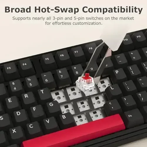 FIRSTBLOOD ONLY GAME. AK980 Gaming Mechanical Keyboard - 101-Key Hot-Swap Gasket Mount USB Wired Keyboard with Pre-Lubed Red Switches, NKRO, for Esports (Black-Red) - 3