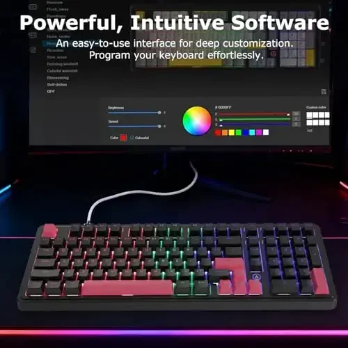 FIRSTBLOOD ONLY GAME. AK980 Gaming Mechanical Keyboard - 101-Key Hot-Swap Gasket Mount USB Wired Keyboard with Pre-Lubed Red Switches, NKRO, for Esports (Black-Red) - 6