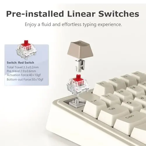 FIRSTBLOOD ONLY GAME. AK980 Retro Mechanical Keyboard - 101-Key Hot-Swappable Gasket Mount Wired Keyboard with Pre-Lubed Red Switches, Anti-Ghosting, for Office & Quiet Typing (Grey-White) - 2