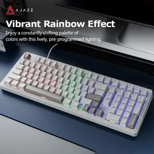 FIRSTBLOOD ONLY GAME. AK980 Retro Mechanical Keyboard - 101-Key Hot-Swappable Gasket Mount Wired Keyboard with Pre-Lubed Red Switches, Anti-Ghosting, for Office & Quiet Typing (Grey-White) - 5