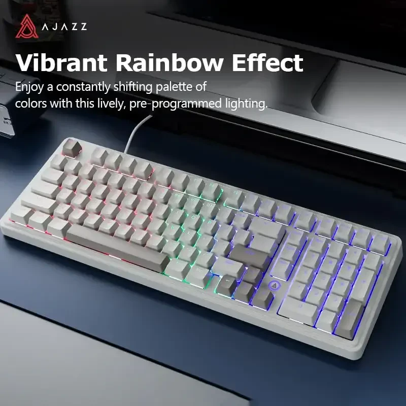 FIRSTBLOOD ONLY GAME. AK980 Retro Mechanical Keyboard - 101-Key Hot-Swappable Gasket Mount Wired Keyboard with Pre-Lubed Red Switches, Anti-Ghosting, for Office & Quiet Typing (Grey-White) - 5