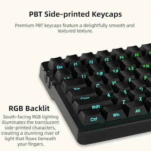 FIRSTBLOOD ONLY GAME. AK992 Hot-Swappable 2.4G Wireless/Bluetooth 5.0/USB Wired Triple Mode Mechanical Keyboard, 98 Keys Full Layout, RGB Backlit, Red Switches, Black Side Carving PBT Keycaps - 4