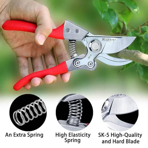 Kynup Pruning Shears for Gardening, Garden Hand Shears, Professional Bypass Pruner Hand Shears Heavy Duty, Pruners for Gardening, Garden Clippers, Hedge Shears, Garden Tools(Red) - 2