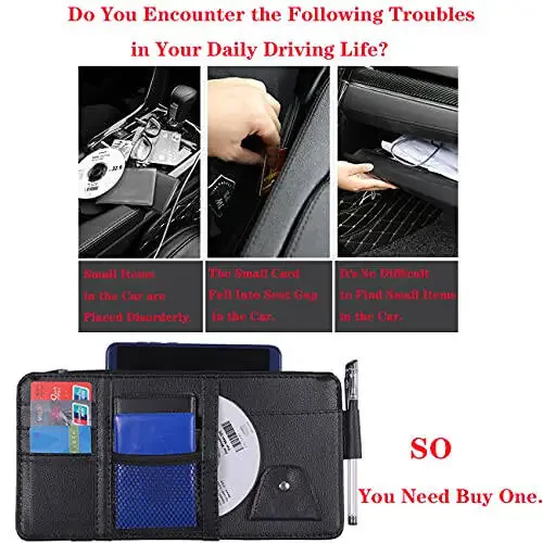 SADYFON 2 Packs Black Car Sun Visor Organizer, Sunglasses Holders for Car Sun Visor, PU Leather, Auto Interior Accessories Storage Travel Document Holder with Multi Pocket - 2