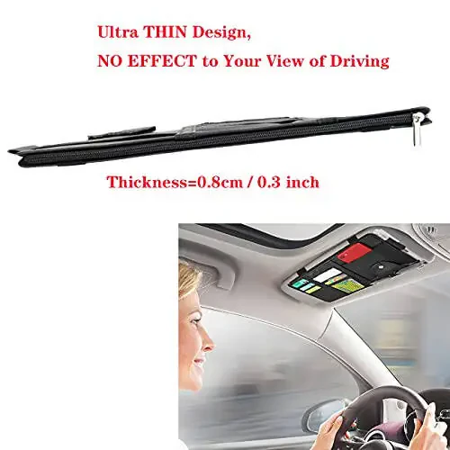 SADYFON 2 Packs Black Car Sun Visor Organizer, Sunglasses Holders for Car Sun Visor, PU Leather, Auto Interior Accessories Storage Travel Document Holder with Multi Pocket - 5