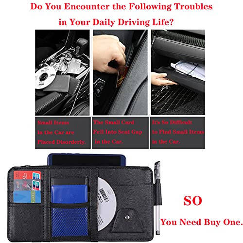 2 Packs Black Car Sun Visor Organizer, Sunglasses Holders for Car Sun Visor, PU Leather, Auto Interior Accessories Storage Travel Document Holder with Multi Pocket - 2