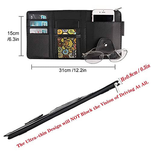 2 Packs Black Car Sun Visor Organizer, Sunglasses Holders for Car Sun Visor, PU Leather, Auto Interior Accessories Storage Travel Document Holder with Multi Pocket - 4