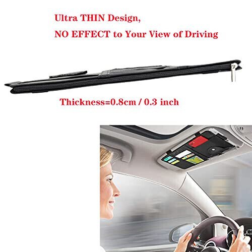 2 Packs Black Car Sun Visor Organizer, Sunglasses Holders for Car Sun Visor, PU Leather, Auto Interior Accessories Storage Travel Document Holder with Multi Pocket - 5