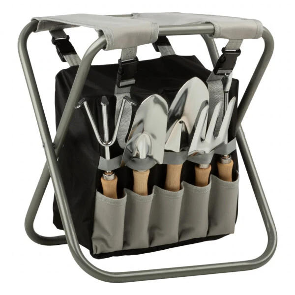 Pure Garden Gardening Tool Set, Garden Stool, and Carry Bag, Gray - PURE GARDEN