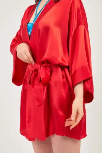 Saf Ipek Kimono/sabahlık-kırmızı - 2