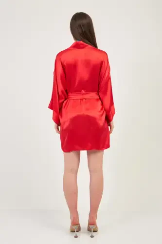 Saf Ipek Kimono/sabahlık-kırmızı - 3