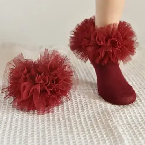 TWINKLING AT DOWN Girls socks fluffy ruffled edge princess dress socks lace dance socks newborn/baby/toddler/girl - 4