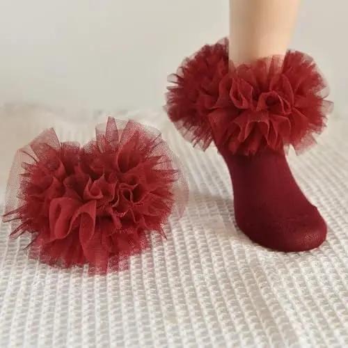 TWINKLING AT DOWN Girls socks fluffy ruffled edge princess dress socks lace dance socks newborn/baby/toddler/girl - 4