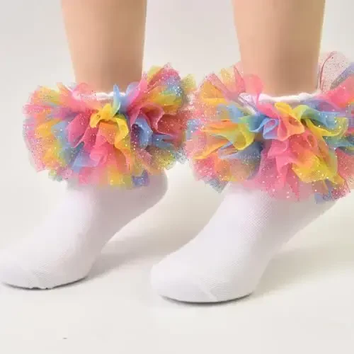 TWINKLING AT DOWN Girls socks fluffy ruffled edge princess dress socks lace dance socks newborn/baby/toddler/girl - 4